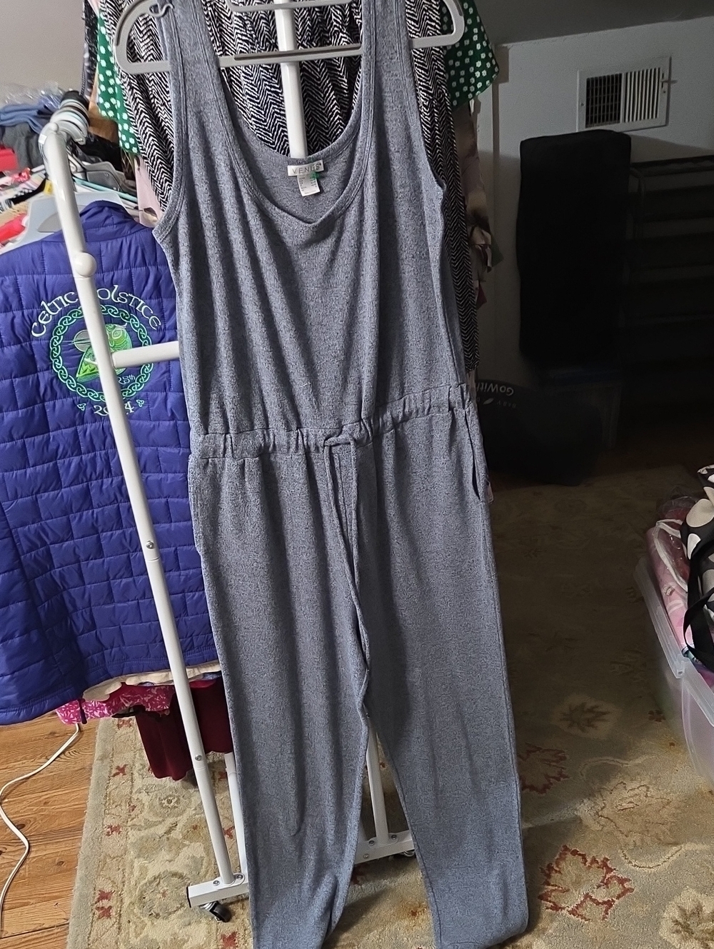 Venus Everyday Sleeveless Drawstring Jumpsuit - Gray Size Medium